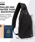 Travel Sling Bag For Daily Use, A Lightweight Crossbody That Is Slim, Compact, And Ready For Commutes Or Travel. Water resistant black bag shown with phone and passport.