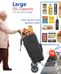 Foldable Grocery Cart With Extra Large Black Bag 220 Lb Capacity Smooth Rolling Two Wheel Trolley full of groceries