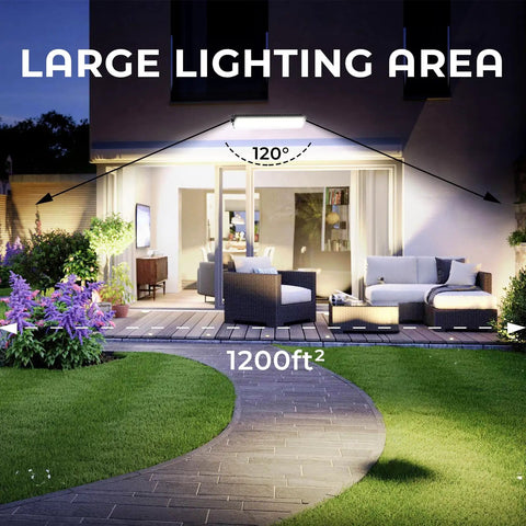 Outdoor area illuminated by 4 Pack 100W LED Shop Lights, Crazy Bright 14000 Lumens, 6000K Daylight White, IP66 Waterproof