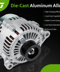 Alternator Replacement For 2007 To 2012 Sorento Sedona Borrego Veracruz Sonata Santa Fe Entourage Azera 3.3L 3.8L V6 Direct Fit OEM Quality High Output Charging System Plug And Play front view