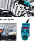 Close-up of Fakra Z Male To Male Vehicle Antenna Adapter Cable 30 cm RG174 connected to car electronics
