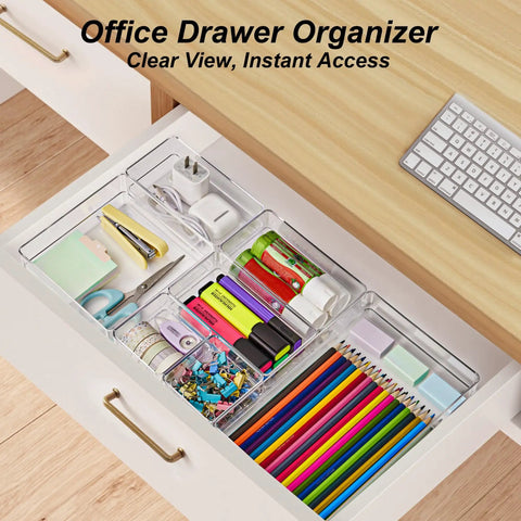 Seven Piece Drawer Organizer Set With Four Adjustable Bins For Desk And Vanity Storage Solution That Straight Up Declutters Your Entire Space Like A Champ