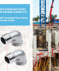 Two 304 stainless steel 90-degree elbow pipe fittings, 1/2 in NPT, female to male