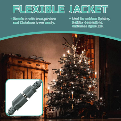 8 Ft Outdoor Extension Cord 12/3 SJTW Heavy Duty Gray Cable With 3 Prong Grounded Plug by Christmas tree and decorations