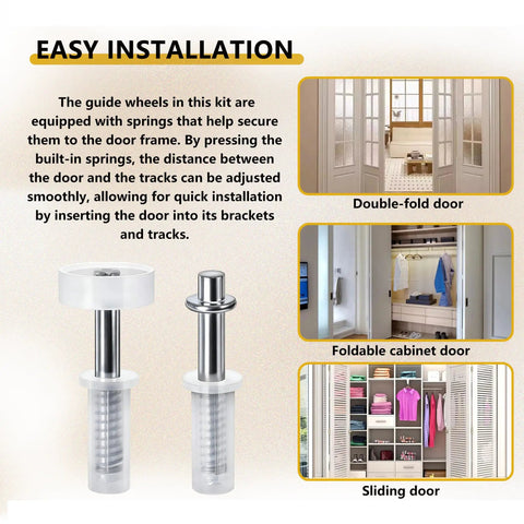 Easy installation guide for 8 Pack Bifold Closet Door Hardware Kit With Top Roller Guide Wheels And Pivot Pins For Folding Doors.