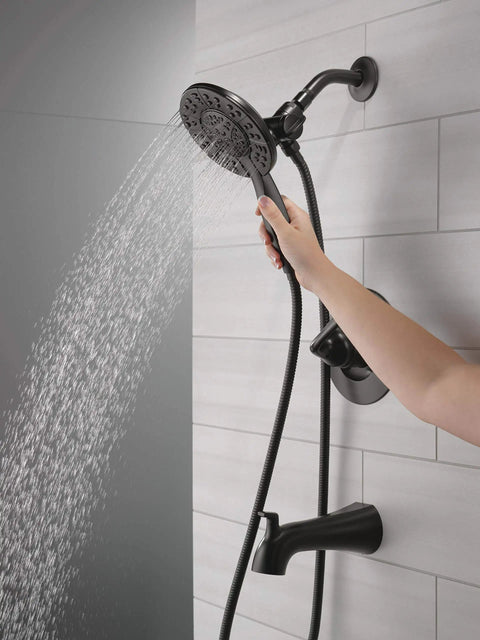 Slick Matte Black Bathtub Shower Faucet Set With 2-In-1 Dual Shower Head And Handheld Spray Combo, Includes MultiChoice Universal Valve To Kick Up Your Bathroom Game
