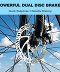 Close-up of dual disc brakes on Women’s 26 Inch Mountain Bike For Adults With Shimano Rear Derailleur And Twist Grip Shifter 21 Speed.
