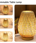 Dimmable Rattan Table Lamp With Boho Woven Shade And Bamboo Base Small Wicker Desk Lamp For Bedroom Living Room Nursery Kids Room Vintage Wooden Nightstand Light Inline Dimmer For Cozy Glow