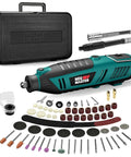 Neu Master 180W Rotary Tool Kit, teal handheld corded tool with black carrying case and 160 accessories.