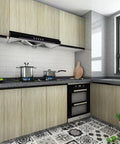 Kitchen showing Thickened Brown Wood Grain Wallpaper 16x354 Peel and Stick Wood Textured Oak Removable Waterproof Wall Vinyl Wrap.