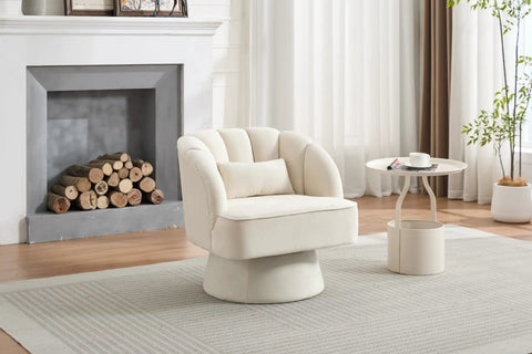 Ultra Comfy 360 Degree Velvet Swivel Barrel Chair With Plush Padding And Striped Backrest For A Cozy Round Lounge Seat In Living Room
