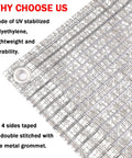 Sixty Five Percent Aluminum Foil Shade Cloth With Grommets 10 Ft By 12 Ft Mesh Sun Block Fabric detail with grommet visible