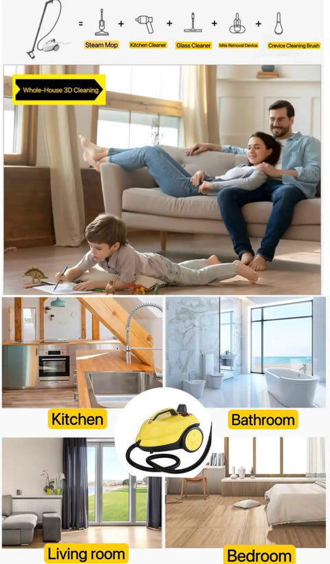 Image of the Heavy Duty Two Liter Canister Steam Cleaner Loaded With Eighteen Versatile Tools For cleaning different home areas.