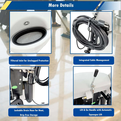 Details of Heavy Duty Industrial Corded Floor Scrubber Workhorse With 16.3 Inch Brush And 1750 Square Meters Per Hour Cleaning