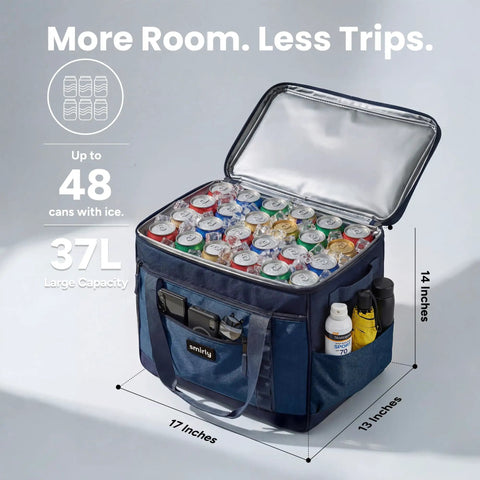 Heavy Duty Insulated Cooler Bag Holds 48 Cans Slap It On The Trunk Collapsible Soft Side Carry Tote full of ice-cold drinks.