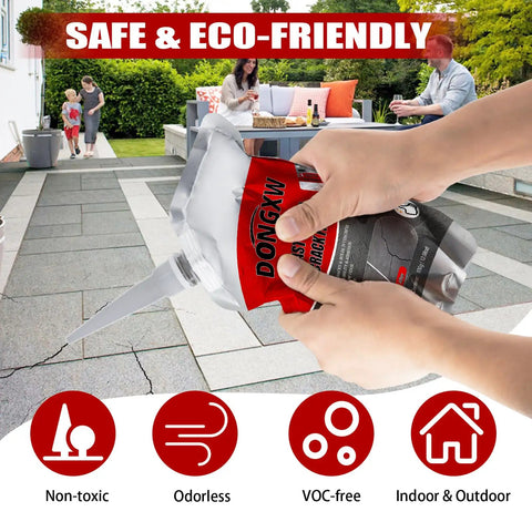 Hands using 4 Pack High Elasticity Asphalt And Concrete Crack Filler For Driveways Waterproof Sealant Flexible Crack Repair.