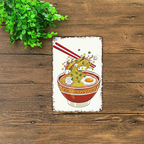 Funny Vintage Delicious Ramen Bowl Metal Sign Tin Wall Art 8x12 Inches For Kitchen Office Garage Home Decor Durable Aluminum