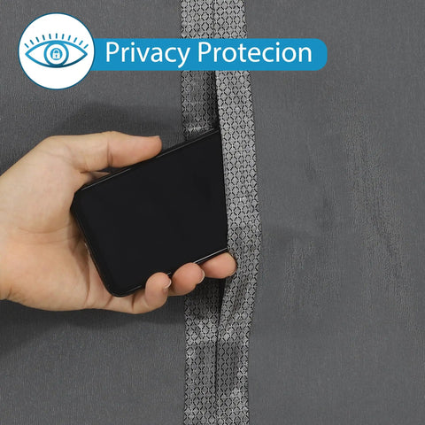 Hand holding magnetic part of Thermal Insulated Door Curtain With Magnetic Closure, Thick Layered Fabric for energy savings