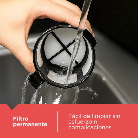 Permanent filter of Compact Single Serve Coffeemaker That Brews Right Into The Included Travel Mug being rinsed under water