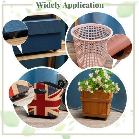 Self Adhesive Caster Wheels Black Stainless Steel Rolling Casters Furniture Movers on various containers with smooth gliding.