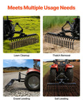 50 Inch Tow Behind Landscape Rake With 17 Steel Tines For Category 1 Tractors, heavy duty dethatcher in lawn and gravel leveling