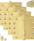 Beefy Heavy Duty Ball Bearing Door Hinges Solid Brass 5 By 5 Inches Polished Gold Finish With Decorative Screw On Tips Included