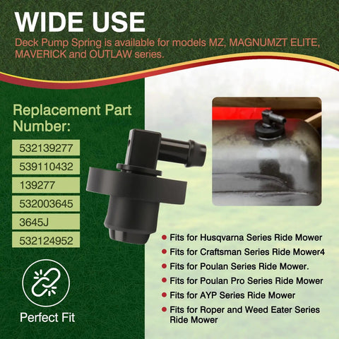 Fuel Tank Stem And Bushing Kit For Weedeater Trimmers That Fits Husqvarna Craftsman AYP Poulan Poulan Pro Roper 532139277 532003645 3645J 532124952 3 Piece Set with part numbers listed on product image