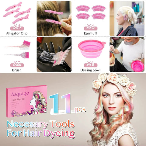 11 Piece Hair Coloring Kit For Home Dyeing With Pro Grade Tools Including Mixing Bowl Dye Brush Clips And Earmuffs