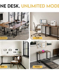 Versatile grab-and-go foldable desk with 31.5 inch wood top shown in conference, craft, work, and fitness modes.