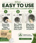 Instructions for Heavy Duty Washing Machine Cleaner And Descaler With Ultra Thick Time Release Formula in 3 easy steps.