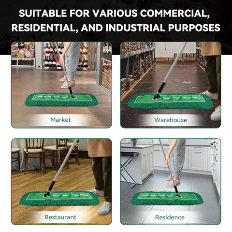 Top Shelf 48 Inch Green Dust Mop Heads 3 Pack Heavy Duty Washable Microfiber Floor Sweepers For Cafes And Stores in market setting.