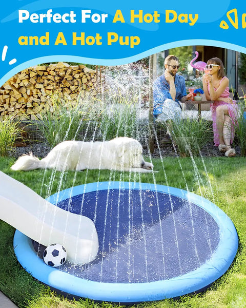 Splash Pad For Dogs And Kids, Anti Slip Dog Pool For Large Dogs, 0.58mm Thickened Durable Outdoor Water Play Mat, 67 Inch, Blue