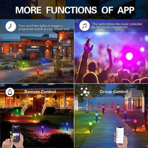 Smart LED Round Bollard Lights With App Control And Alexa Ready Low Voltage 12V 3W RGB Color Changing Outdoor Path Lights app features