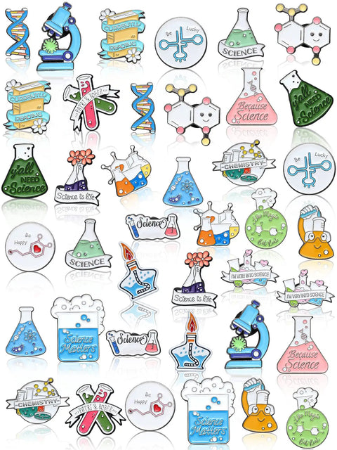 40 Piece Science Enamel Pins Set For Backpacks And Bags, 20 Fun Lab Theme Badges, Cute Kawaii Scientist Pins For School