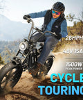 Rider on 20 Inch Fat Tire Electric Bike For Adults With 1500 Watt Peak Motor Removable 48V 15Ah Battery on dirt trail
