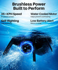 Underwater view of Brushless RC Boat For Adults And Teens 35 KPH Crazy Fast High Speed Remote Control Boat with water-cooled motor.