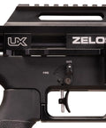 Close-up of Zelos 22 Caliber PCP Pellet Gun Air Rifle With 20 Round Rotary Magazine Side Lever Cocking mechanism.