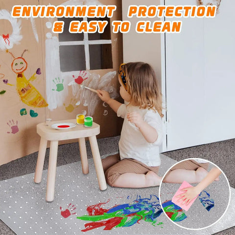 Child painting on wall with Thick Office Chair Mat For Carpeted Floors 48 By 30 Desk Mat With Easy Glide under table
