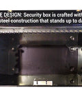 Interior view of Secure Doc Box With Privacy Key Lock, Heavy Duty Steel Build, Large Capacity For Home Or Office, Easy Carry Handle.