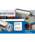 Heavy Duty All Metal Soft Close Adapters For Cabinet Doors Straight Up Smooth And Quiet Damper Hardware Zinc Alloy Compatible Built Tough Game Changer To Finally Stop Those Annoying Door Slams close-up view of metal camber damper with brushed nickel finish