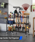 Heavy Duty Garden Tool Organizer On Wheels With Six Wheels Three Lockable And Two Baskets Large Metal Garage Tool Storage