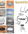 QuickClick Felt Gliders For Furniture And Chairs Replacement Set Of 8 Interchangeable 15 mm Diameter Easy Install For Smart Bases SYNO Felt Water Resistant Made In Germany, showcasing interchangeable designs and click installation mechanism.