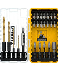 Tough Grip 27 Piece Screwdriver Bit Set And Impact Drill Driver Bits in yellow plastic case, visible T20-T40 star bits, quarter-inch shank.