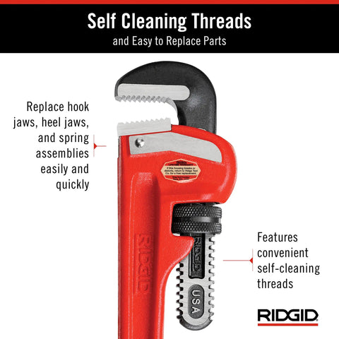 Heavy Duty 14 Inch Straight Pipe Wrench With Forged Alloy Jaws For Fast Gripping And Quick Ratcheting Action 2 Inch Pipe Capacity Red Plumbers Wrench Built For Pro And Home Use In Tight Spots with self-cleaning threads