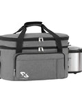 Gray insulated double layer travel bag with crock pot, 6-8 quart, keeps food warm, durable handles, lightweight for on-the-go.