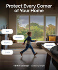 Child running in living room with Baby Proof Corner Guards For Tables And Edges With 18 Ft Bumper and 8 Cushy Foam Protectors visible