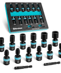 Quarter Inch Drive Impact Universal Joint Socket Set, 14 Piece Metric 5 to 15mm Swivel Sockets With 2 Inch Extension Bars, CrMo Steel Built Tough, EVA Foam Organizer For Easy Tool Storage