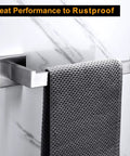 Heavy Duty 304 Stainless Steel Square Towel Bar And Ring With Shelf Holder Rack, Brushed Nickel, mounted on marble wall