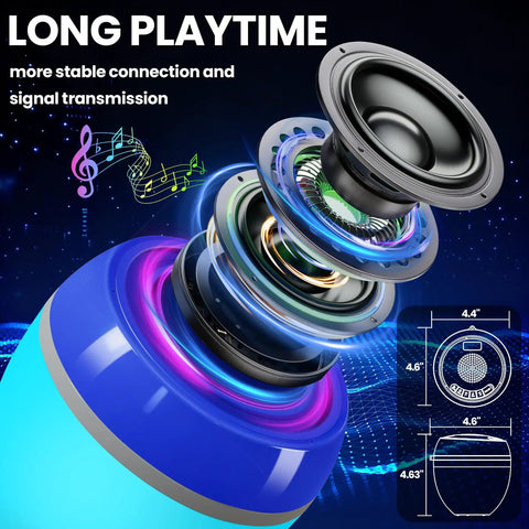 Exploded view of 3 In 1 Bluetooth Pool Speaker With Digital Thermometer And Colorful Lights Floating IP68 Waterproof TWS Portable Speaker
