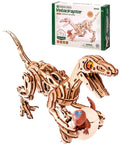 3D Velociraptor Wooden Puzzle Kit For Adults And Teens With 106 Pieces Realistic Gear Transmission System For Dynamic Two Legged Dino Build box and assembled wooden raptor